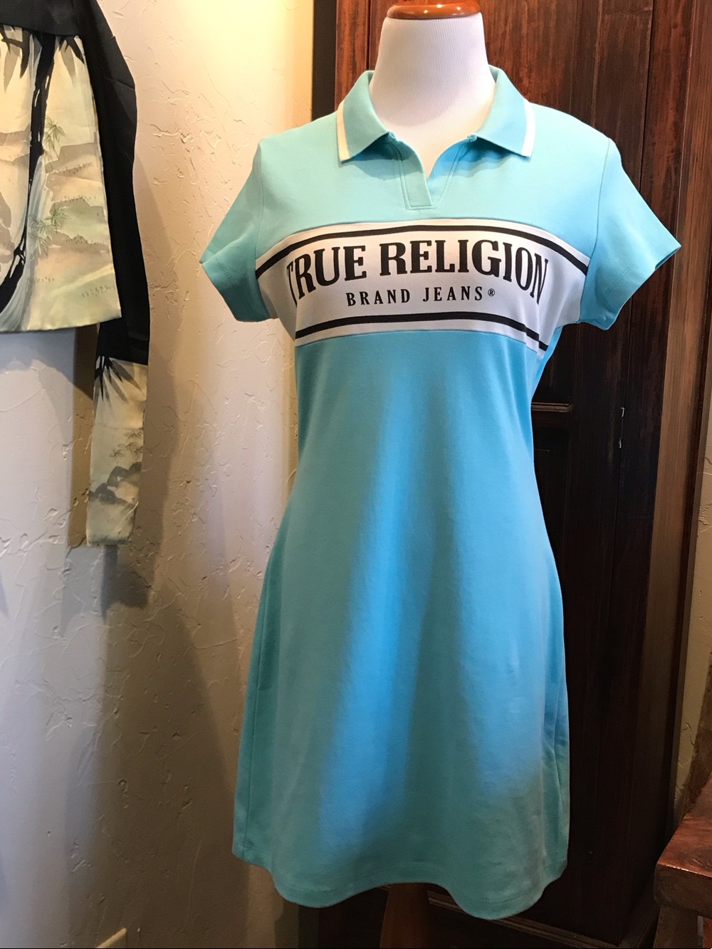 True Religion Aqua Blue Polo Dress with Logo Band